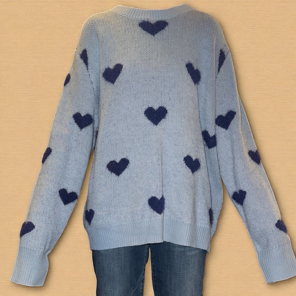 Cozy Blue Heart Sweater